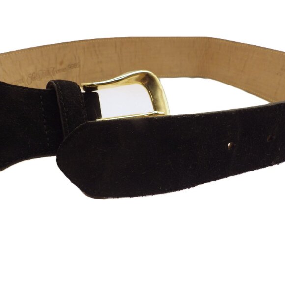 Vintage SAKS Fifth Avenue Black Suede Belt/ Wide/ Large - Picture 2 of 6